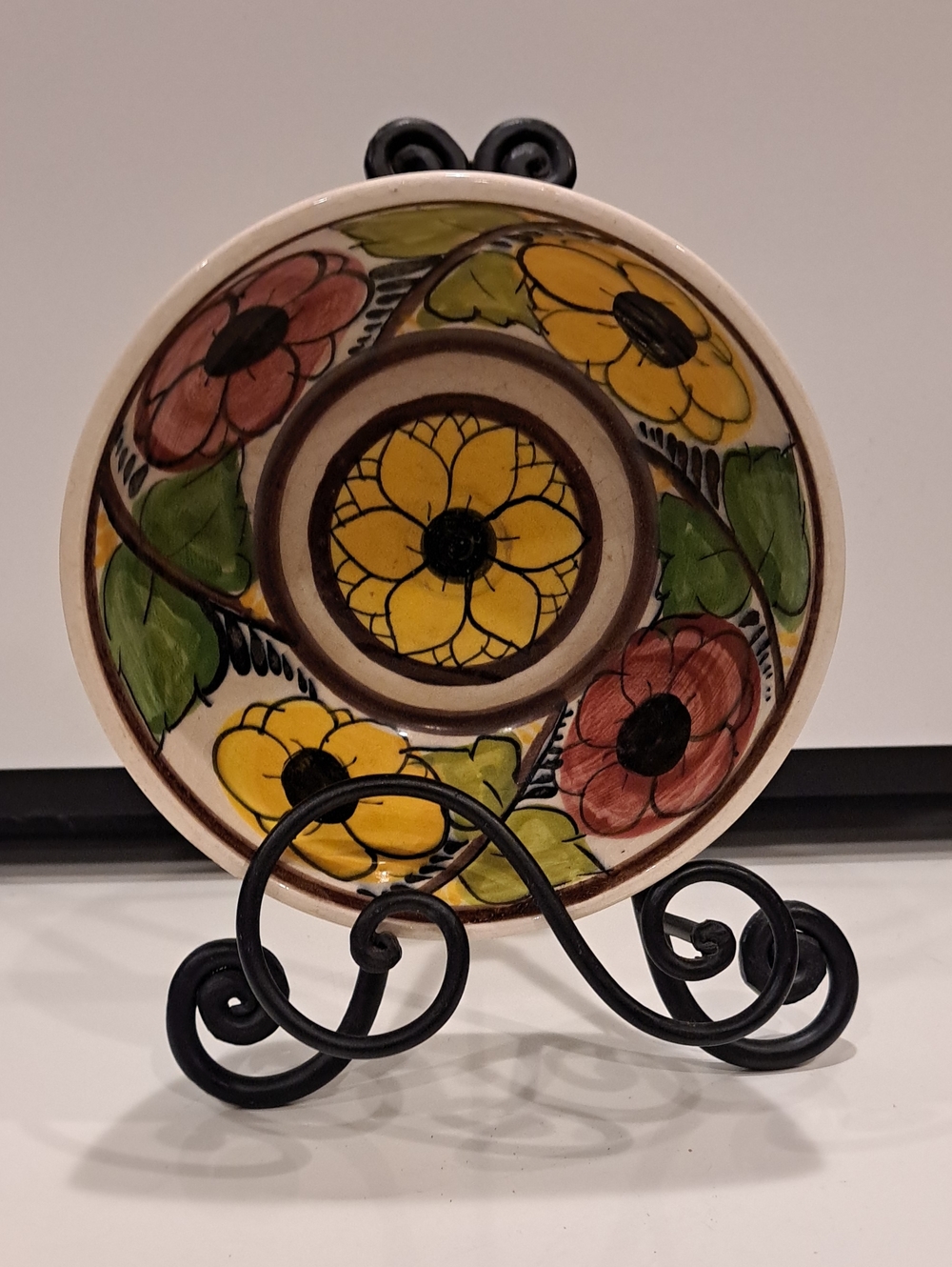 Vtg Mexican Talavera Pottery Bowl. Signed Vibrant Earth Tones. Floral Pattern